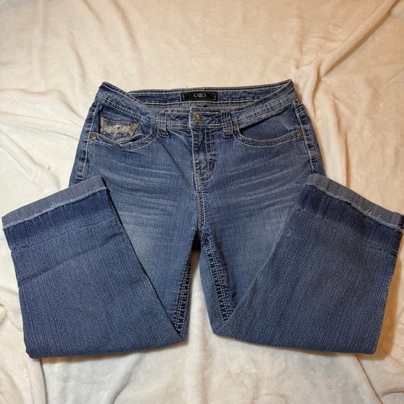 Cato Womens Blue Wash Embellished Pocket Capri Cropped Jeans - Picture 4 of 6